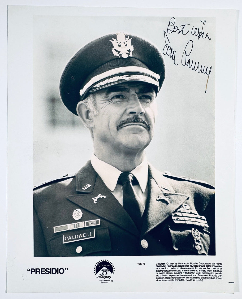 Sean Connery Presidio signed 8x10 black and white glossy photograph front view