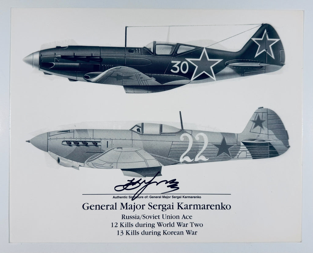 Sergei Kramarenko WWII ace fighter pilot signed 10x8 photograph front view
