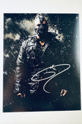 Signed full photo of Tom Hardy as Bane from The Dark Knight Rises in the rain, featuring a silver autograph.