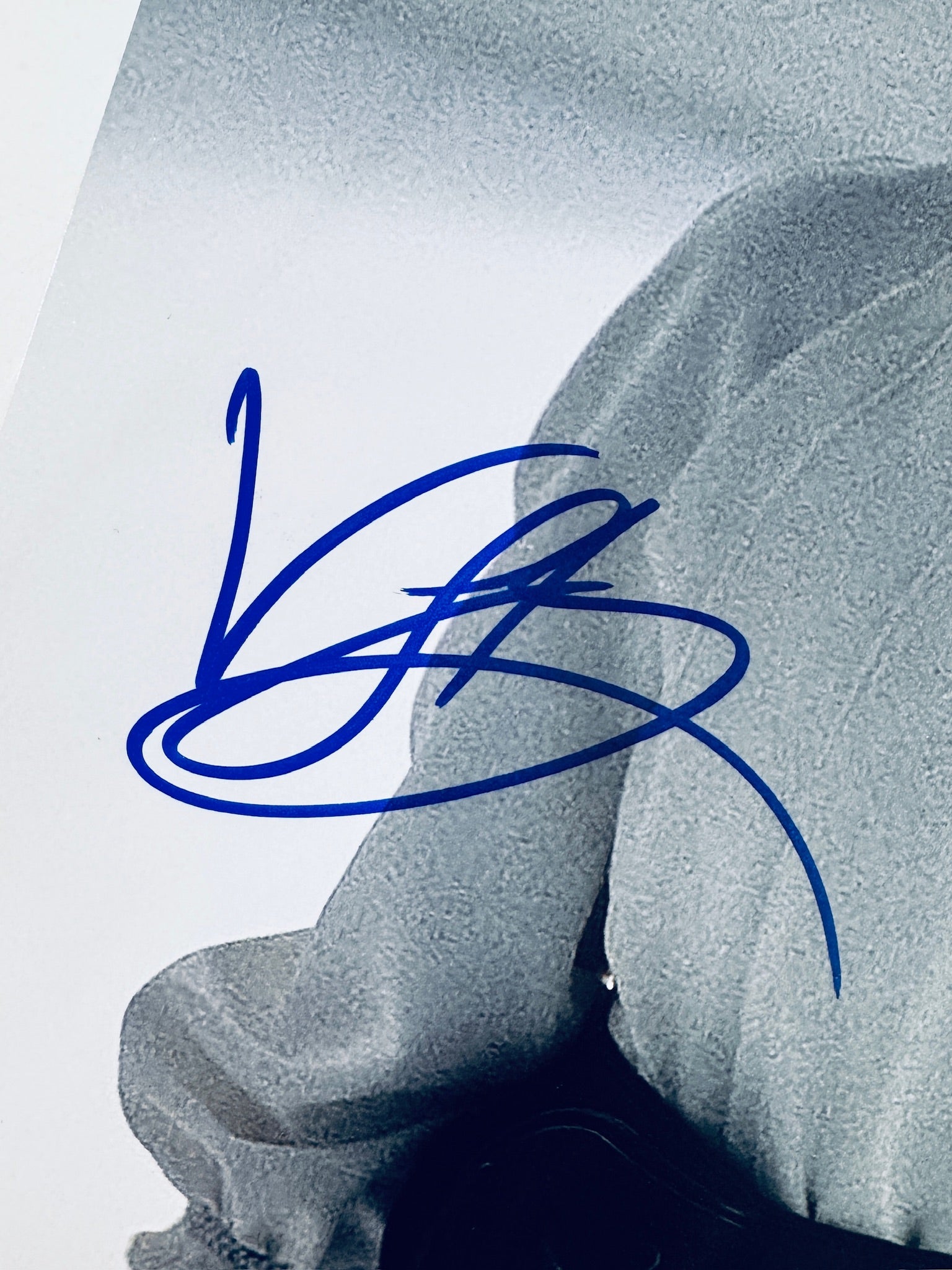 Close-up of Vivien Lyra Blair's signature in blue marker on the signed 8x10 photo.
