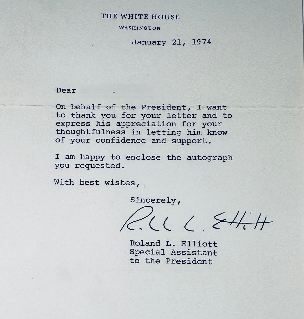 Richard Nixon 1974 White House Signature Card & Letter Set